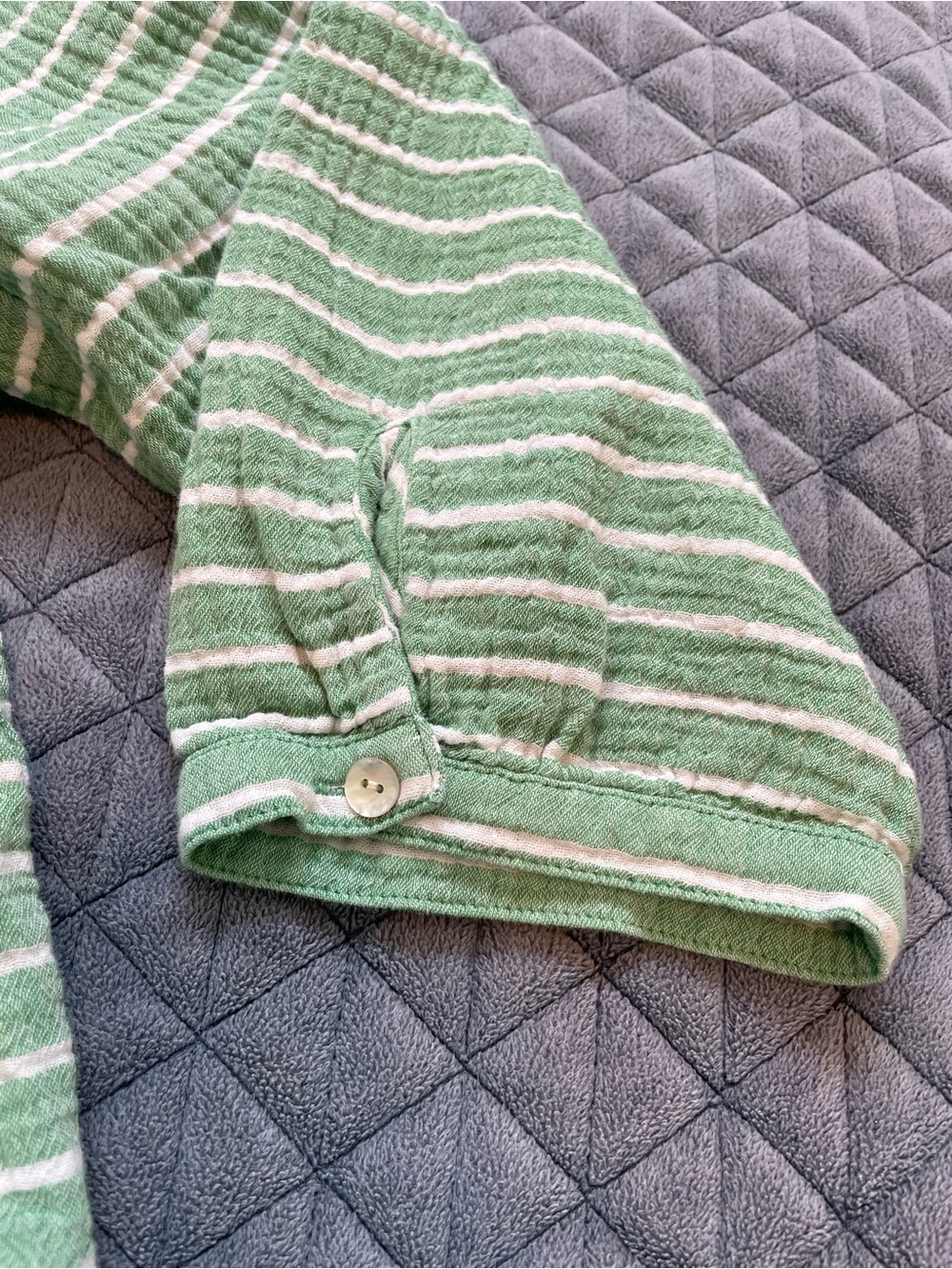 J Jill gauze Green Striped Button-Front top 3/4 sleeve cotton - Picture 6 of 10